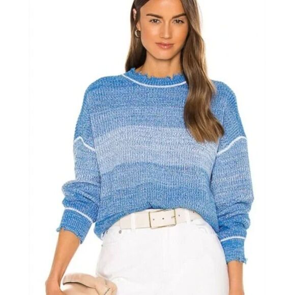 pistola Sweaters - Pistola Distressed Gradient Blue Ombre Surge Stitched Sweater Cotton Size Medium